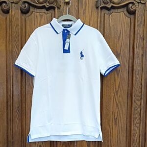 Polo by Ralph Lauren Custom Slim Fit White and Blue Polo Shirt